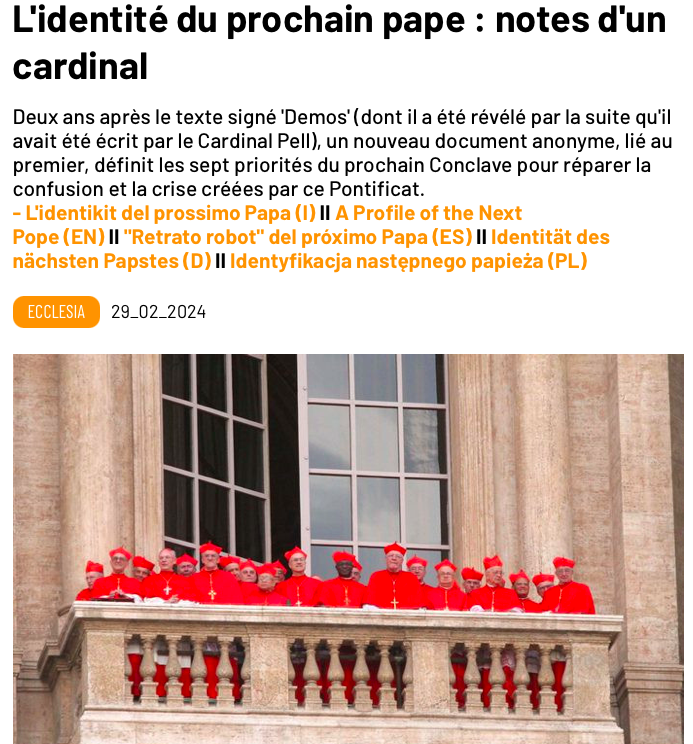 L'identité du prochain pape : notes d'un cardinal 

#Praedicatho #PapeFrancois #cardinalpell #conclave2024

homelie.biz/2024/02/deux-a…