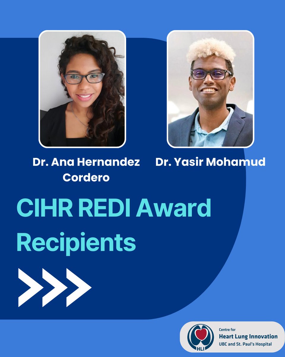 HLIStPauls's tweet photo. 🎉 Join us in congratulating Drs. Ana Hernandez Cordero (@AnaIsabelHC) and Yasir Mohamud on receiving the inaugural CIHR #REDI award! 

Learn more about their research here: https://t.co/HIjOuVIn86

#trainingaward #REDI #fundingsuccess #scholarships #STEMcareers #awards https://t.co/r1cJVhgGJy