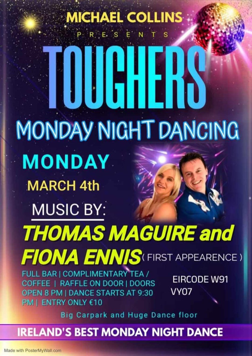 This Monday 4th March March, we look forward to playing Toughers Of Naas, Co Kildare. Doors 8pm. Dancing 9.30pm-Late 🔹Thank you 🙏🏻 in advance should you kindly share 🔹🙂 🎼🎸🎷🎤🎤💃🕺