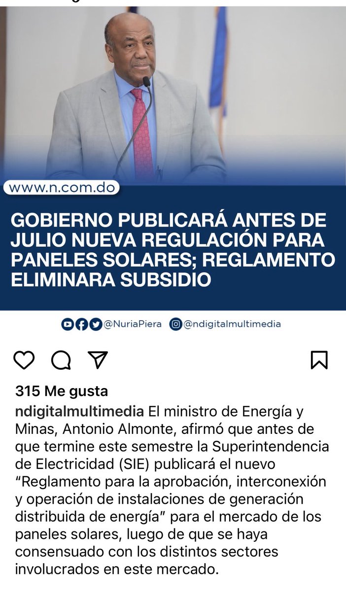 Buenas noticias para la gente que vota por el Cambio.

Mientras el malvado de Danilo Medina impuso y dio facilidades para que cualquiera que pudiera montar Pamela tenga facilidades y algunos beneficios para generar con energía limpia lo hiciera, el bueno de Abinader lo eliminará.