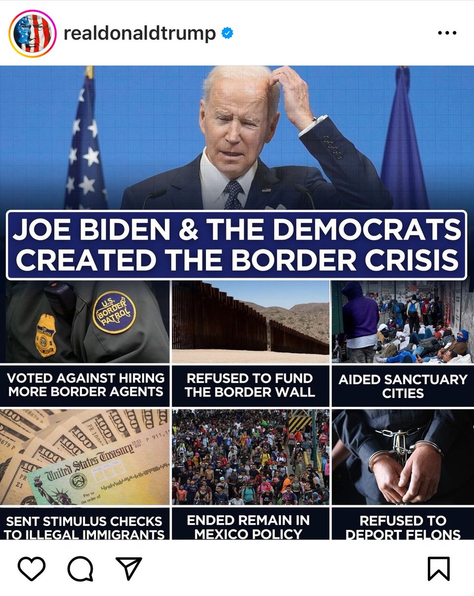 A tale of two borders... under President Trump our border was secure and America came first! Under President Biden our border is WIDE OPEN, illegal aliens are referred to as 'newcomers,' fentanyl and violent crime are ravaging our cities, and America comes last. This November…