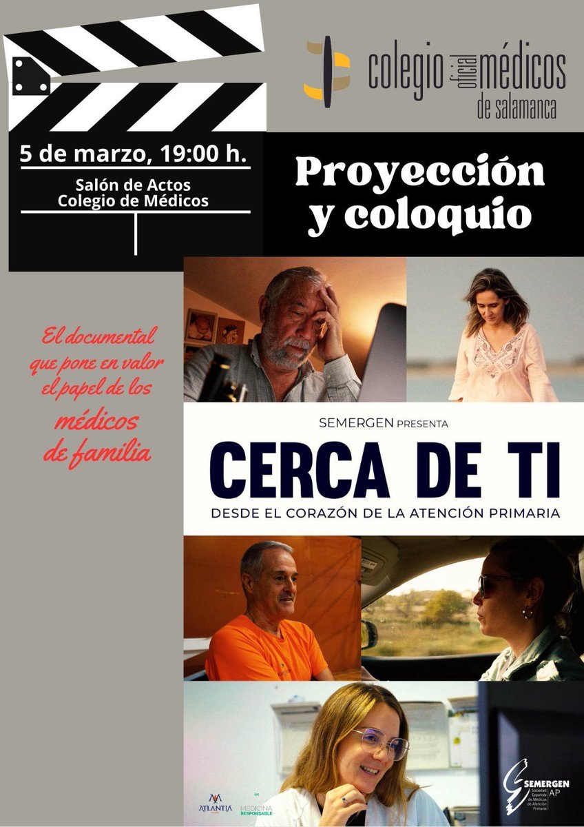 ➡️Proxima proyección del documental #cercadeti 📽 sobre la figura del médico de Familia en @com_salamanca el 5 de marzo a las 19:00. ¡Te esperamos! @SEMERGENap #mfyc #salamanca
