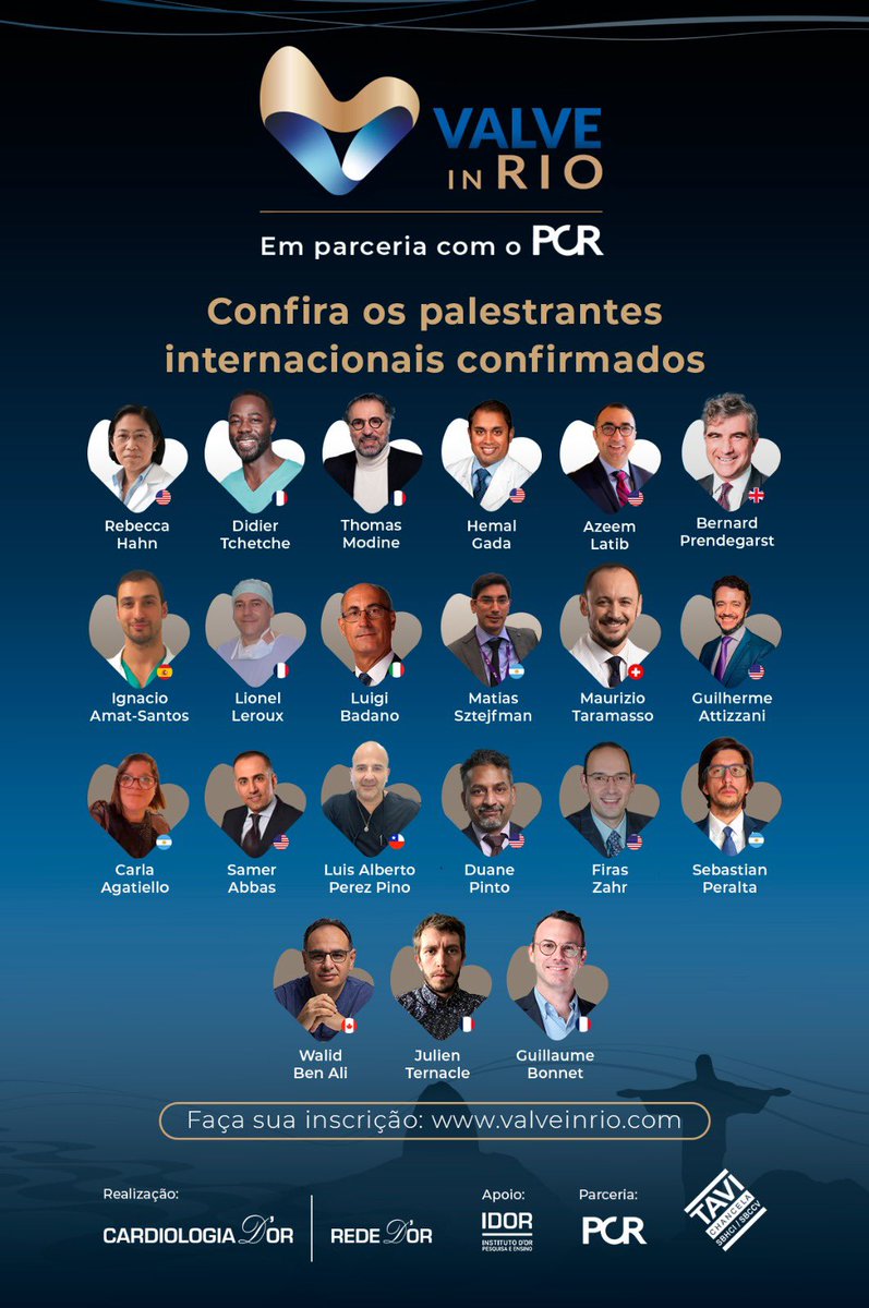 Stellar faculty confirmed in Valve in Rio!! Looking forward @modine_thomas @didier_tchetche @hahn_rt @azeemlatib @ignamatsant @lpbadano @msztejfman @m_taramasso @GuiAttizzaniMD @carlaagatiello1 @TernacleJ @guilbon in partnership with @PCRonline