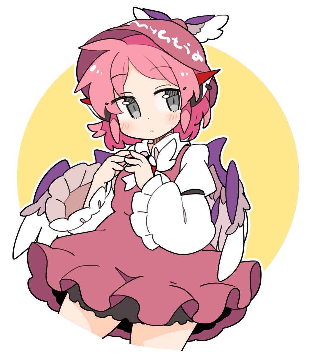 mystia lorelei 1girl solo grey eyes wings pink hair short hair dress  illustration images