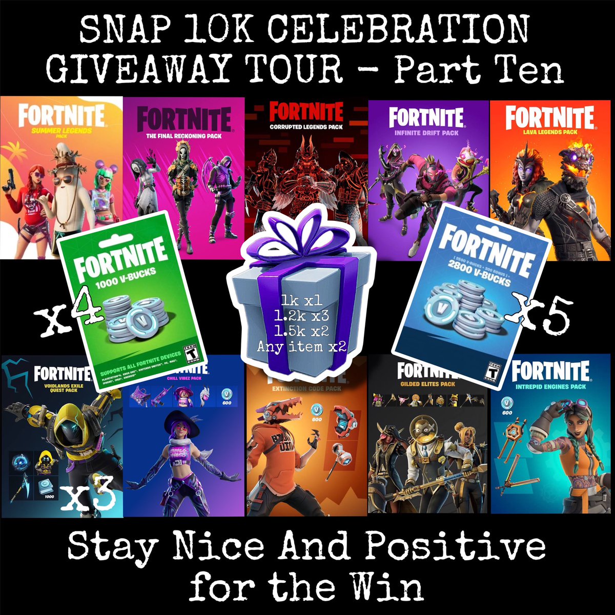 FORTNITE GIVEAWAY
29 WINNERS (prize list below)

Celebrating the grand finale of my 10k tour with a huge party!

Entry:

➡️ ❤️➕♻️

➡️ Follow all tags in both comments in this thread

➡️ Tag a friend and share something entertaining (it is a party after all)

🗓️ Ends in 1 week
