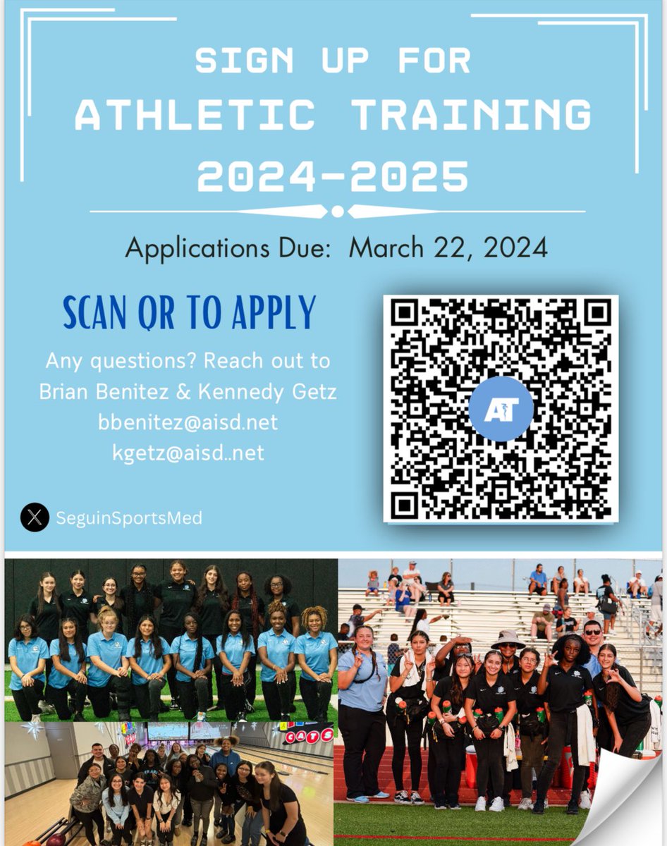 Applications for our 2024-2025 Student Athletic Training Program are available‼️🐾⚕️@JuanSeguinHS