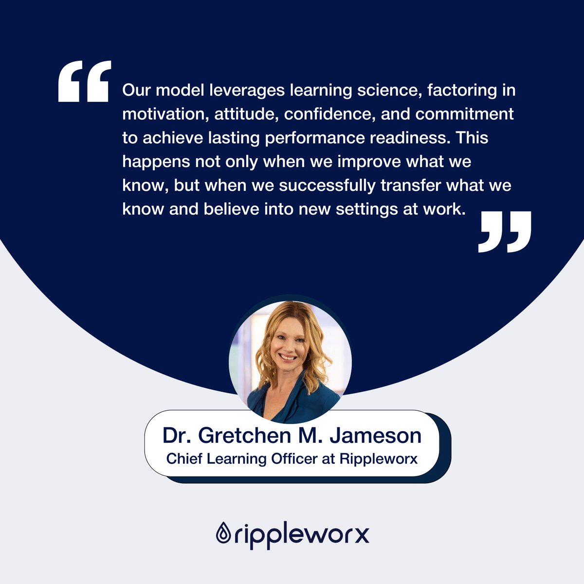 Transformative learning: it's more than just acquiring knowledge; it's about turning it into action. At RippleWorx, we know real workplace progress starts with individuals. Dr. Gretchen Jameson, Ed.D. sheds light on our learning model #OrganizationalGrowth #KMO #PeopleScience