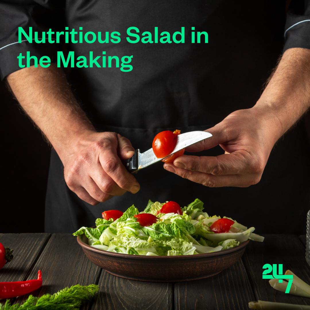 Chef preparing healthy salad with fresh greens and juicy tomatoes - a total burst of flavours. 🥗🍅🥬

#healthysalad #greensalad #CulinaryMaster #FarmFreshSupplies #QualityIngredients #PerfectDish #FreshMeals #VegetableSupplier #OrganicVegetables #UAEVegetables #UAERestaurants