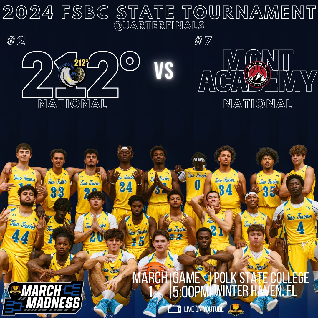 March Madness is here! 212° National takes on Mont Academy in the FSBC (@PHSBA_US) Quarterfinals! Tune in on PHSBA's YouTube for the Live Stream. #BeTheSteam #MarchMadness