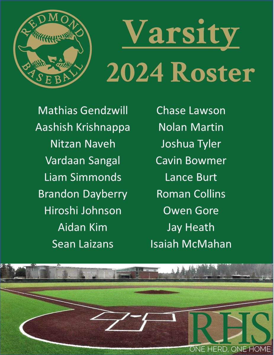 The 2024 Mustangs Varsity Baseball Roster is now official!  Congrats!
GO STANGS BABY! 
#GreenLight