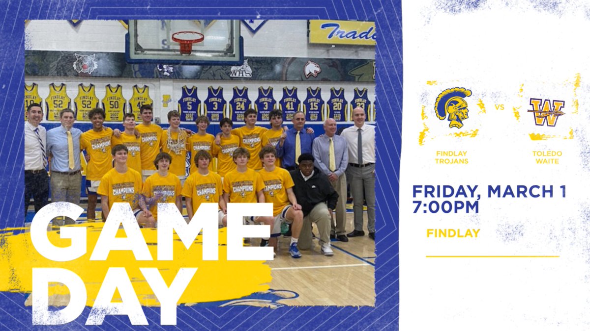 OHSAA Tournament -  Sectional Championship:  Toledo Waite at Findlay HS 7:00 pm Game Information:   Tickets:  Gate Sales and OHSAA.org. Tickets are ALL General Admission. Stream:  bit.ly/FindlayTrojans… #TrojanTrue