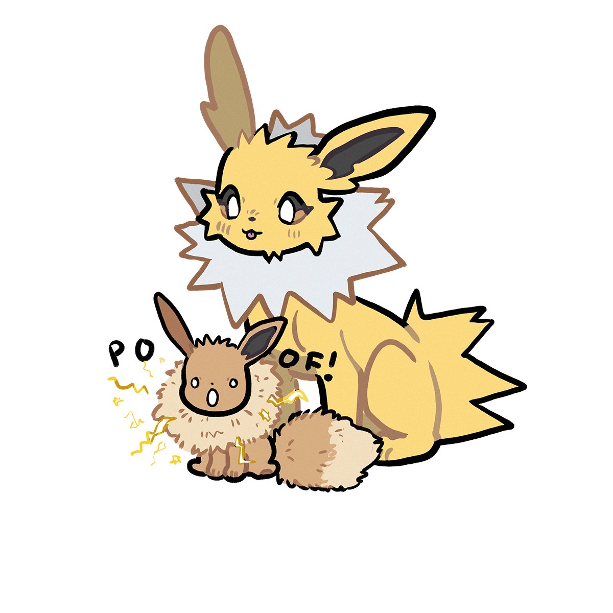 eevee ,jolteon pokemon (creature) no humans white background electricity simple background open mouth white eyes  illustration images
