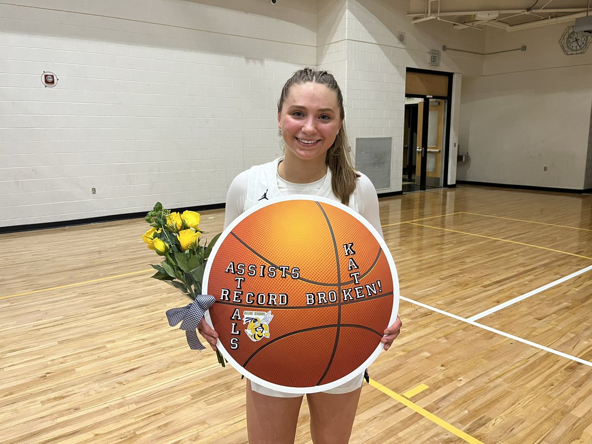 Kate Stemmer breaks the all time career assists & steals record on senior night!Records that have been held for 30+ years. She does everything it takes to win. One of the best defenders in the state & sets her teammates up for buckets. Among the best to wear a Hornet uniform!