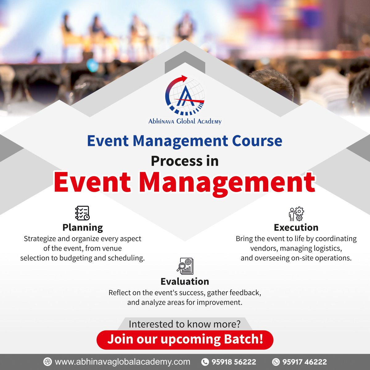 AbhinavaGlobal's tweet image. Unlock the secrets of Event Management with our upcoming batch! 

Join us now!

#AbhinavaGlobalAcademy #eventmanagementcourse #eventmanagement #eventplanner #eventplanning #eventcoordination #corporateevents #internship #eventvolunteers #careerdevelopment #certificatecourses