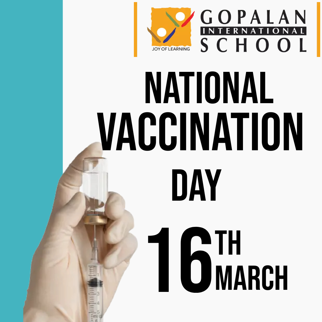 On the occasion of National Vaccination Day, let us make everyone aware of the benefits of vaccines. Warm greetings on this day to everyone.
#gopalaninternationalschool
#joyoflearning
#nationalvaccinationdday