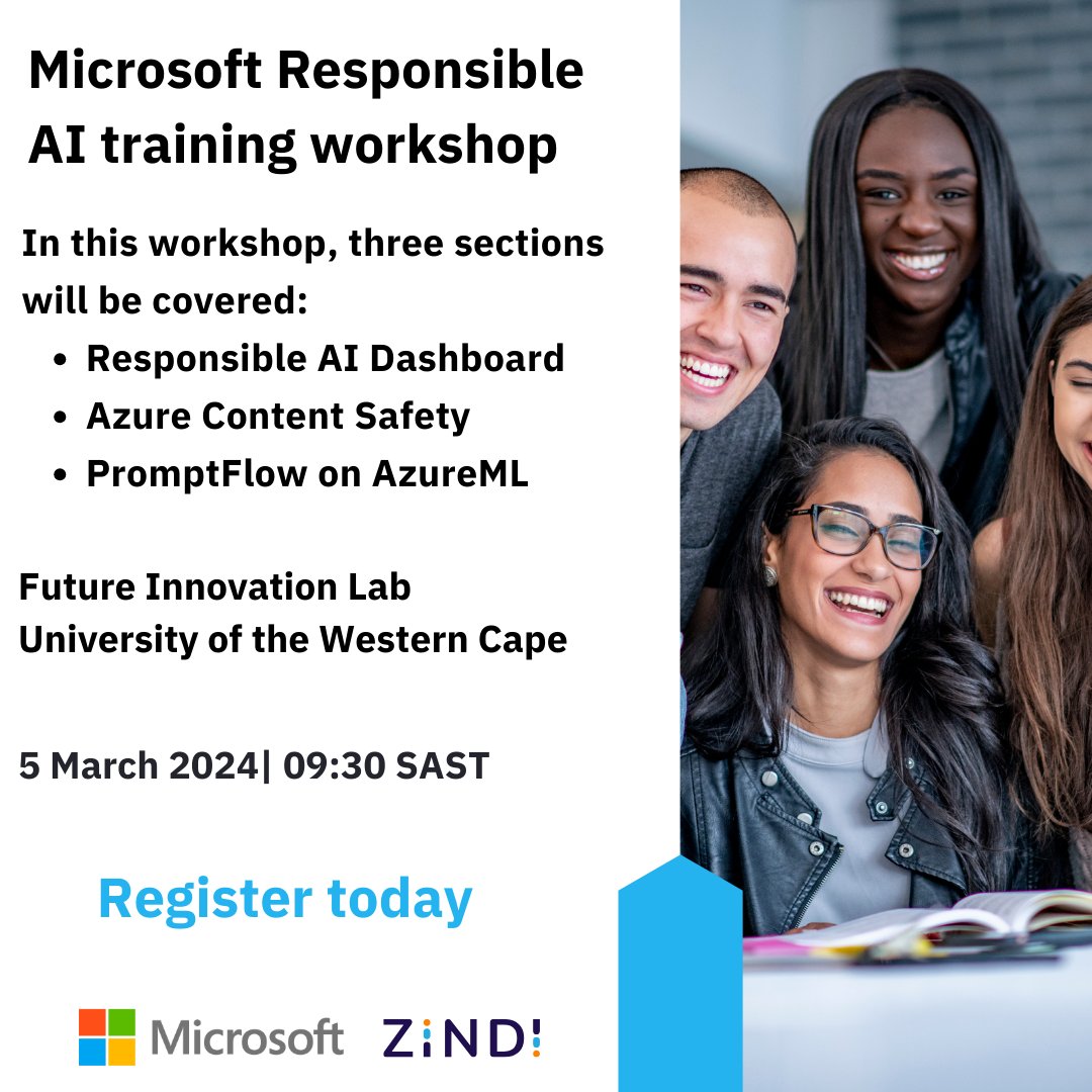 Allan Pead ๐ฟ๐ฆ #mvpbuzz (@adpead) on Twitter photo Join <a href="/JustJessZA/">Jessica Randall</a> , โZindi and Microsoftย for the "Microsoft Responsible AI Training Workshop" on 5 March 2024 in-person in Cape Town! lu.ma/66159hsh Attendance via RSVP only. Spaces are limited! #zindi #ai #responsibleai #azure <a href="/futureinnovlab/">future-innovation-lab</a> <a href="/UWConline/">UWC</a> <a href="/MicrosoftSA/">Microsoft SA</a> Join <a href="/JustJessZA/">Jessica Randall</a> , โZindi and Microsoftย for the "Microsoft Responsible AI Training Workshop" on 5 March 2024 in-person in Cape Town! lu.ma/66159hsh Attendance via RSVP only. Spaces are limited! #zindi #ai #responsibleai #azure <a href="/futureinnovlab/">future-innovation-lab</a> <a href="/UWConline/">UWC</a> <a href="/MicrosoftSA/">Microsoft SA</a>