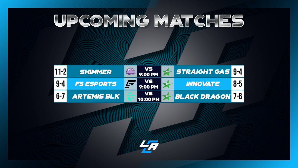 🚨 Tonight's Matches Covered by LCA!🚨 ⚔️ @ShimmerCSGO VS #StraightGas 🎙️ @cernersandals ⚔️ @F5_HQs VS #Innovate 🎙️ @Amaster15 ⚔️ @EsportsArtemis Black VS #BlackDragonSociety 🎙️ @cashmmt 🔗: IN REPLIES