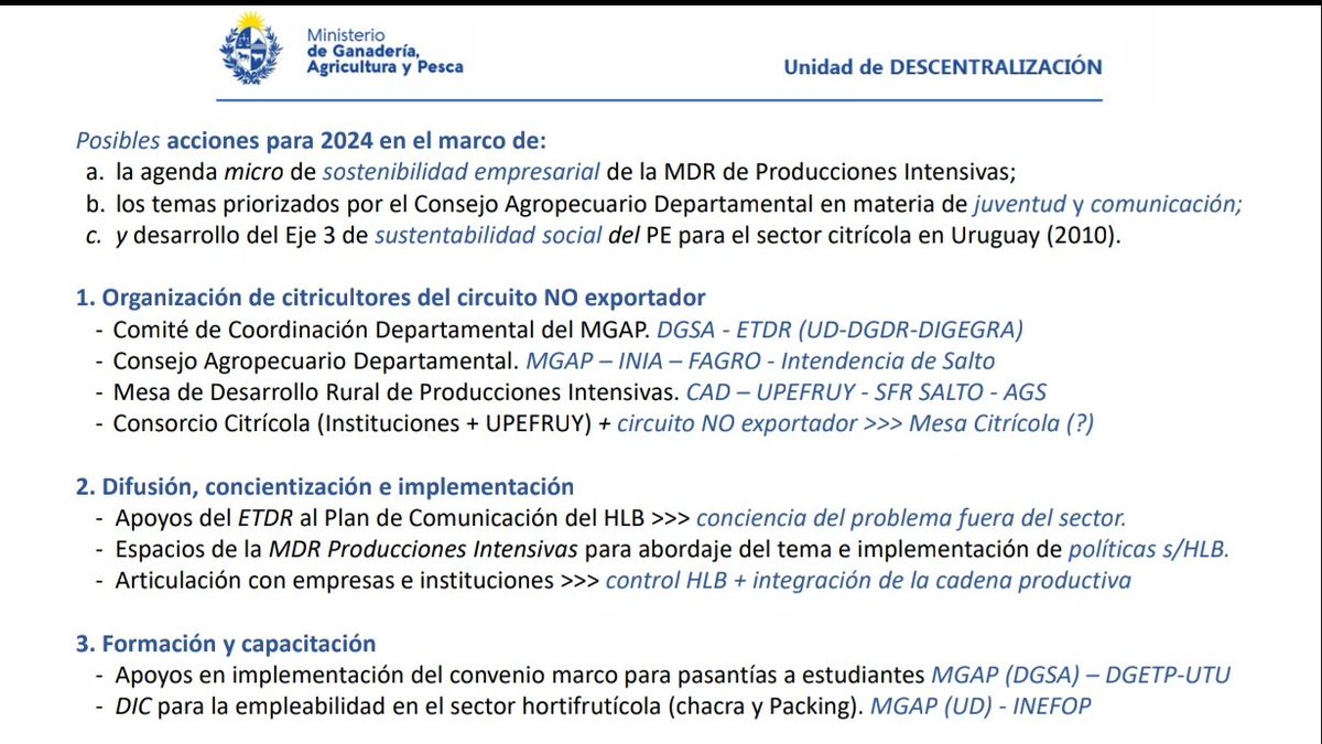 andres_treglia's tweet photo. La Unidad de Descentralización #DescentraUy y el Equipo Territorial de Salto #ETDR del @MGAPUruguay hicimos aportes al desafío del #HLB, dada la importancia socioeconómica de este negocio en la región. https://t.co/fWAITpMec2