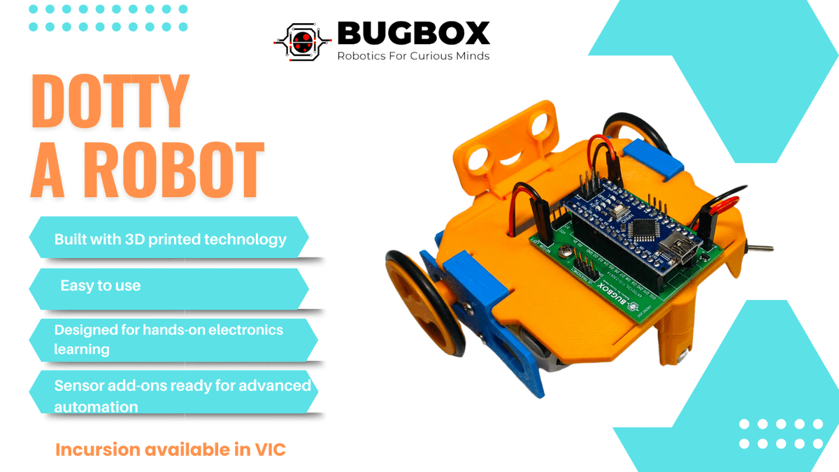 Pakronics's tweet image. Dotty - One-of-a-kind, immersive robotics experience developing essential hardware and software skills.

Order Now @https://www.pakronics.com.au/products/robot-set-15-dotty-bots-pakr-a0501?_pos=1&amp;amp;_sid=9426a0335&amp;amp;_ss=r

#pakronics #dotty #bugbox #diy #robot #3dprinting #kids