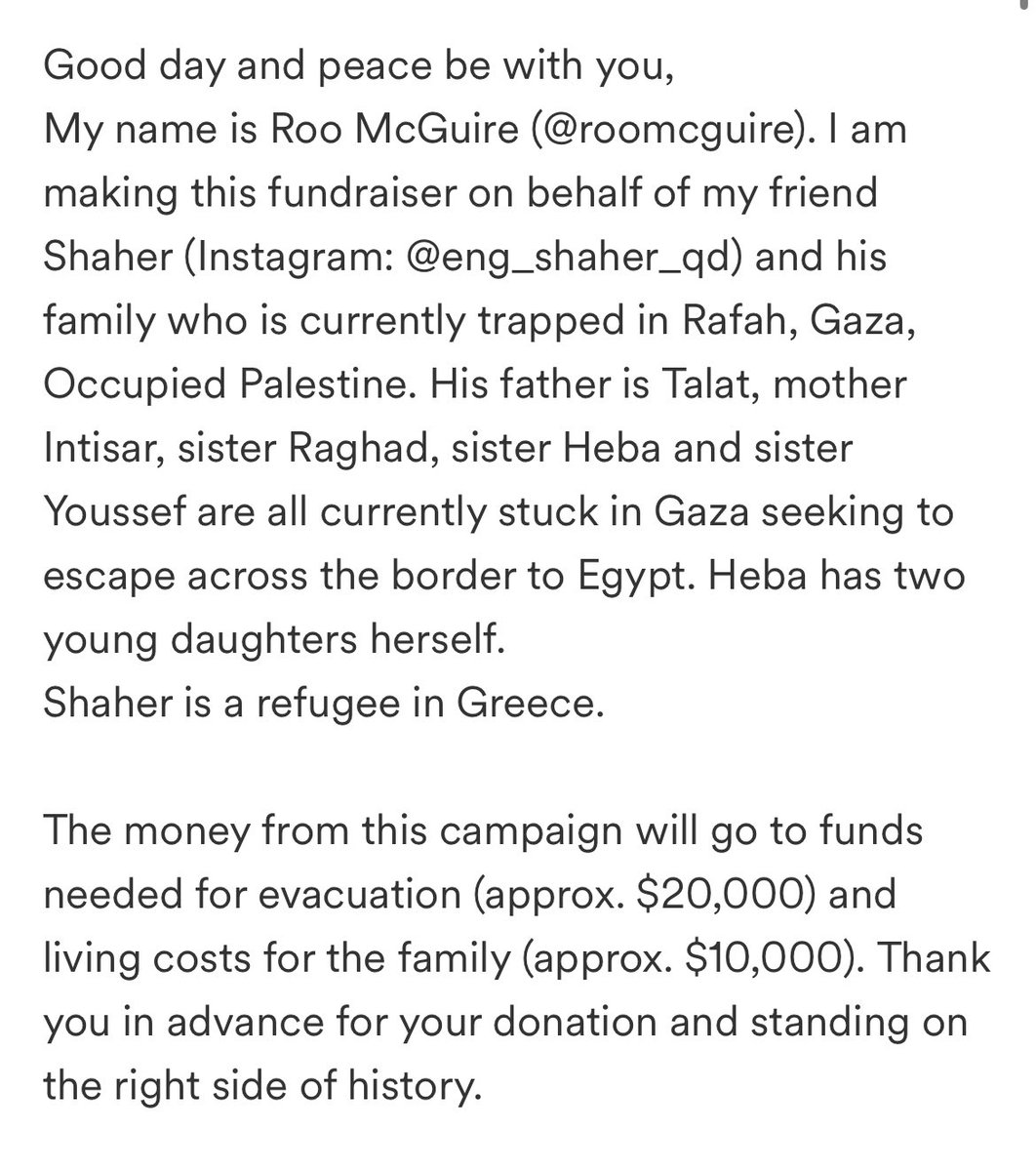 My friend Shaher from Gaza’s family is now trying to escape Gaza. They are in Rafah with nowhere to go. The situation is incredibly dire. We did not want to get to this point, but here we are. Please donate or share, sharing is free: gofund.me/b983518f #OperationOliveBranch