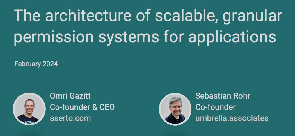 <a href="/omrig/">Omri Gazitt</a>  and <a href="/wi_ing/">Sebastian Rohr</a> discuss the architecture of fine-grained authorization in this webinar!

👩‍💻  Understand why real-time permissions require a distributed system architecture
🔒  Learn about the 5 laws of modern authorization 
💎 Explore OSS projects

📹aserto.com/resources/arch…
