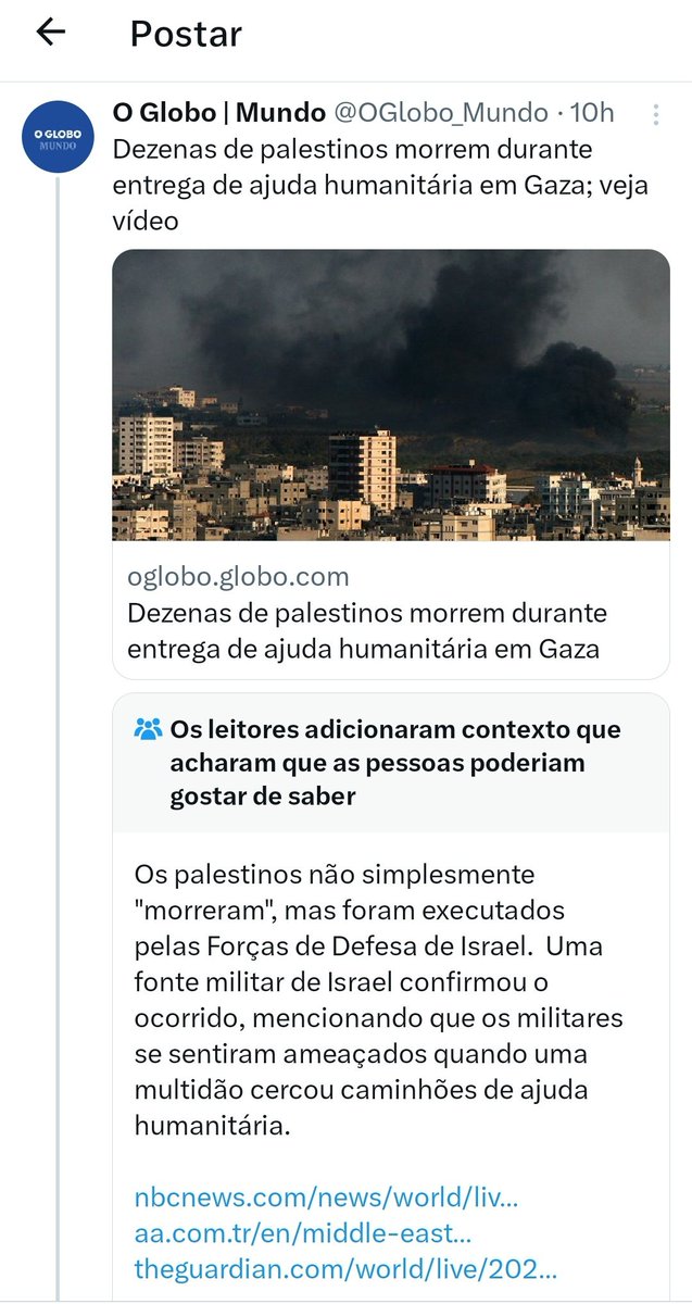 hugoalbuquerque's tweet photo. O Globo ganhou uma nota de contexto, que vergonha essa tal "imprensa profissional". https://t.co/CRMrnGzTBO