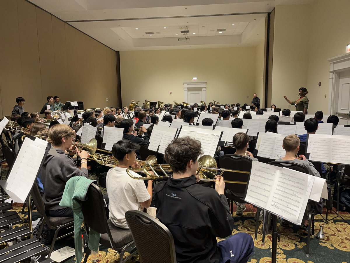 OCMSBands's tweet photo. Wonderful sounds at tonight’s first All-State Band rehearsal. So proud to have Noah, Aiden, and Josiah here representing the OCMS Band program! https://t.co/46T7jF2y6J