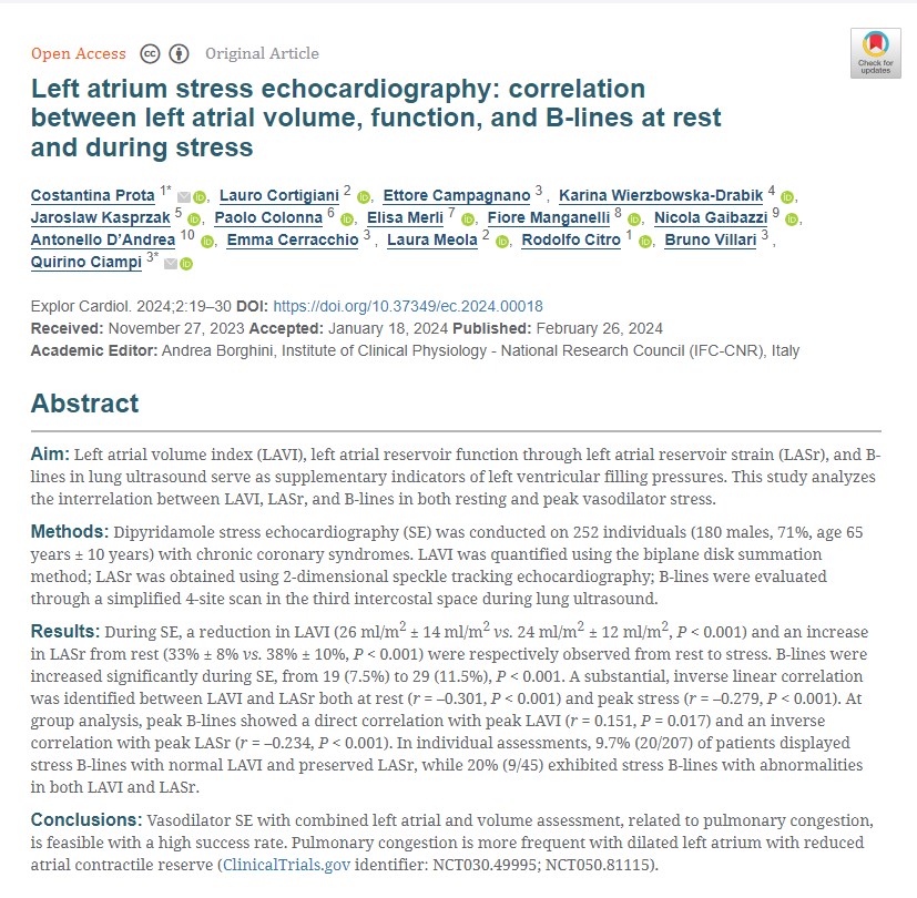 📣 Published Article Sharing!

Title: Left atrium stress echocardiography: correlation between left atrial volume, function, and B-lines at rest and during stress

Keywords: Stress echocardiography, left atrial volume, left atrial reservoir function

explorationpub.com/Journals/ec/Ar…