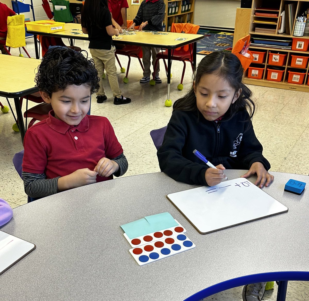 Erika_Goldman's tweet image. It was an exciting math day for these kindergarteners as they transformed into mathematicians during center time. They realized teen numbers are like a full ten frame “and then some”. Way to go! 👏🏻 @CherylCuddihy @thartman05 @rbpsEAGLES #RBBisBIA