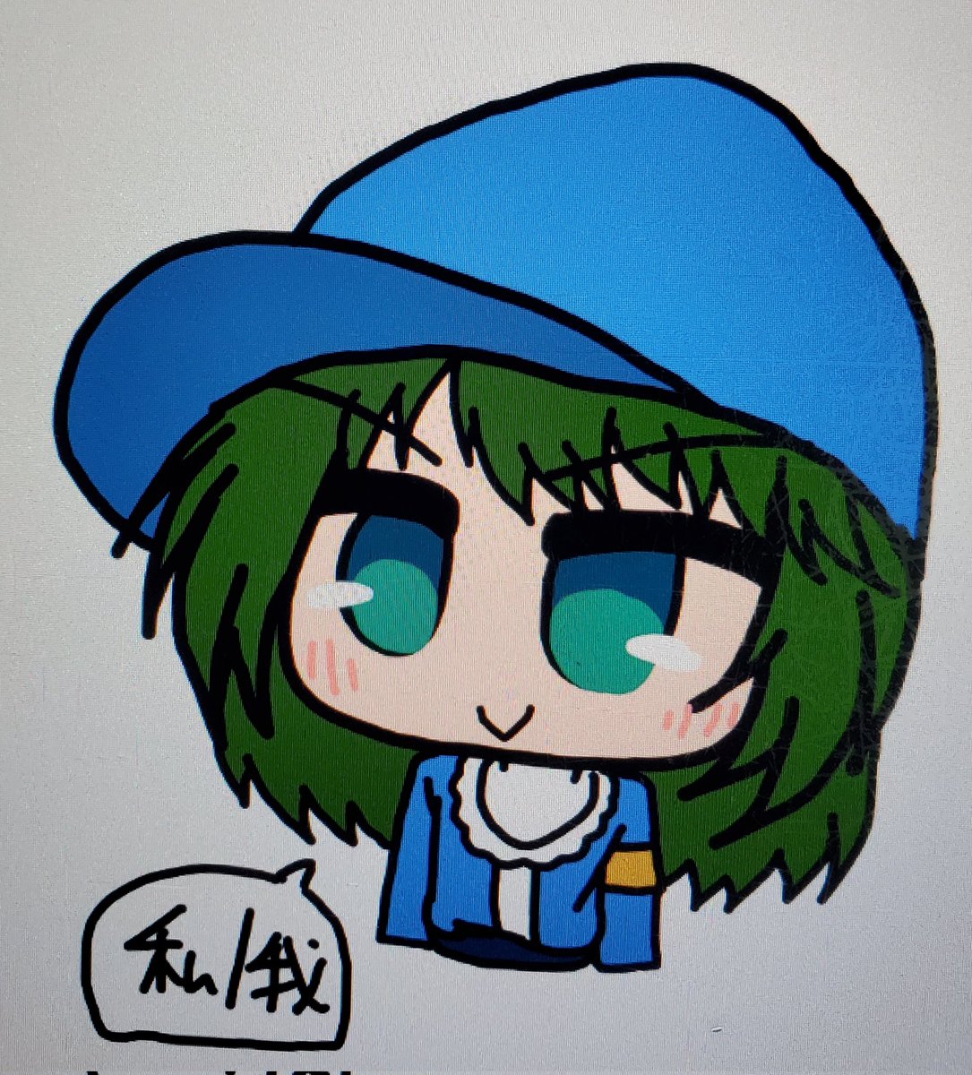 blue headwear solo green hair hat smile 1girl closed mouth  illustration images