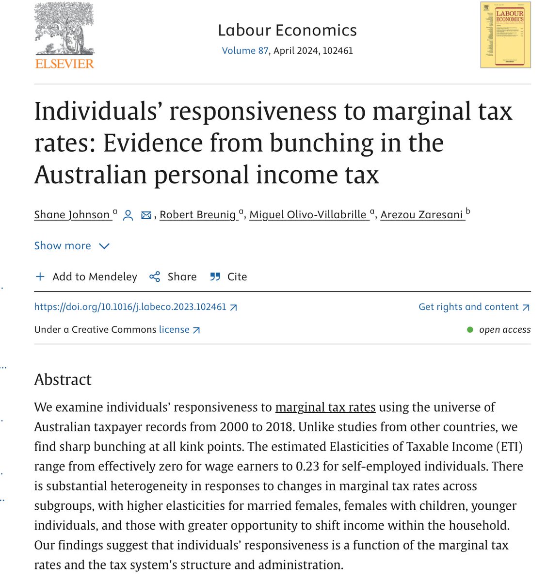 A bunch of bunchers – how do people tweak their income to sneak below the tax rates?
Sydney Morning Herald article on our recently published paper: 12ft.io/proxy?q=https:…

Joint work with Robert Breunig, Shane Johnson, and Miguel Olivo-Villabrille.