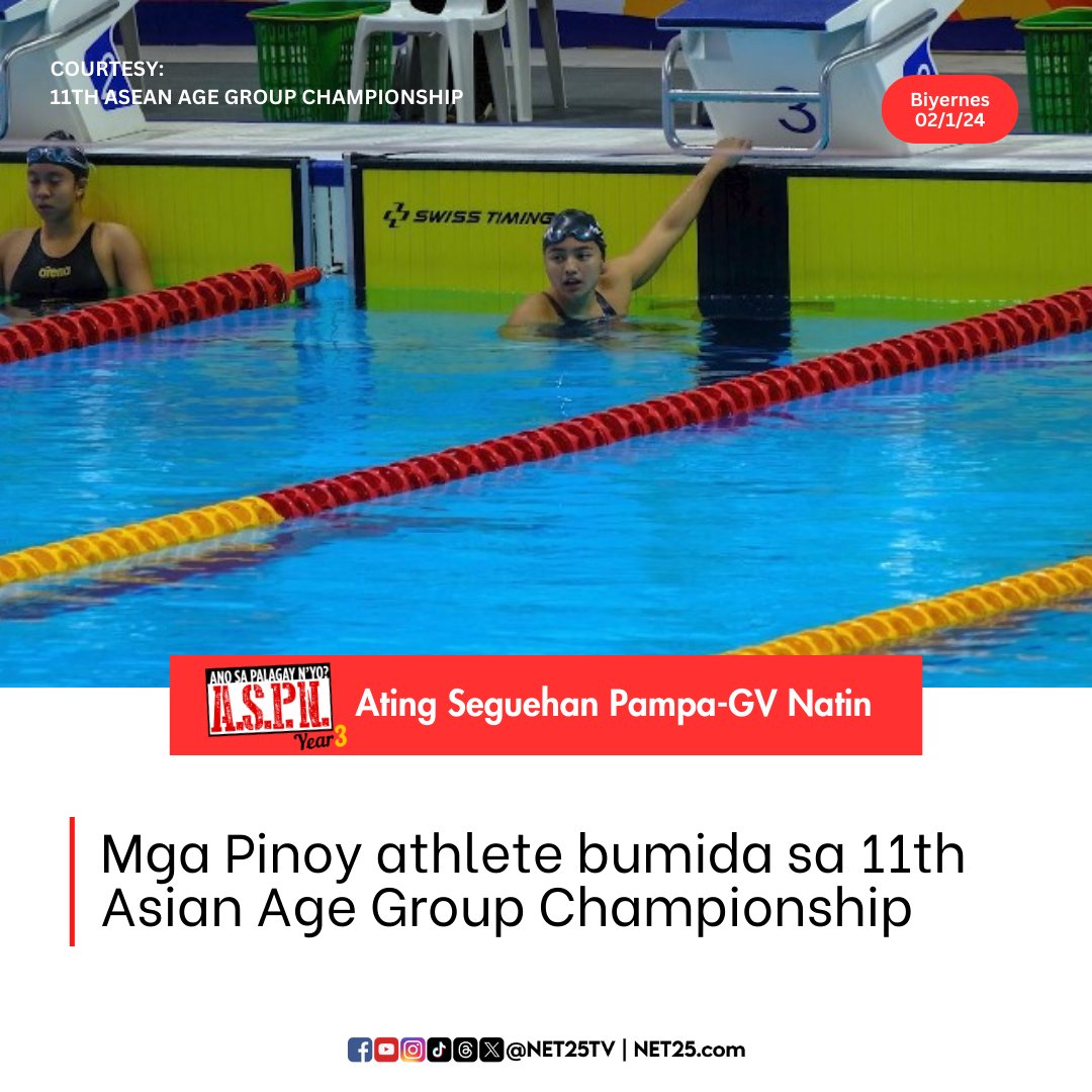 NET25TV's tweet image. Team PH, nakuha ang kauna-unahang gold medal sa 11th Asian Age Group Championship na ginanap sa New Clark Aquatic Center. Bukod d’yan panalo rin sa iba’t ibang category ang mga kiddie at teen swimmers natin. Congrats! #NET25News #aspnetcoremvc