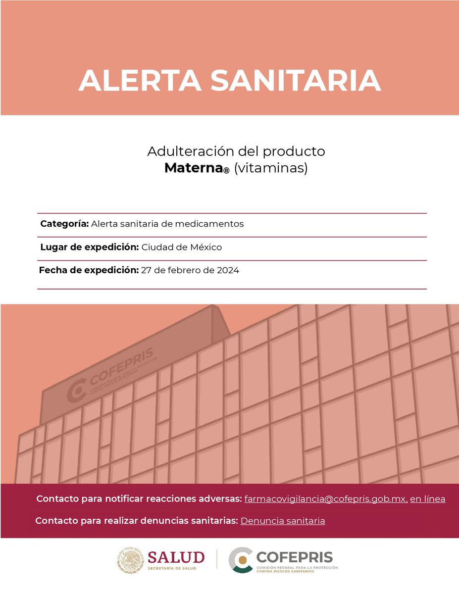 Coeprist's tweet photo. #AlertaSanitaria sobre la adulteración del producto Materna® (vitaminas).
#Coeprist #Tlaxcala https://t.co/vSSs5cLL6g