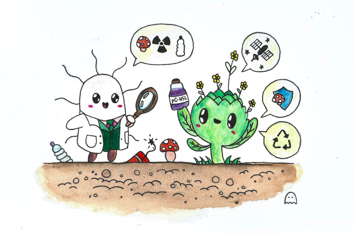 Detective bacteria programmed to sense problems in soil to warn plants.  nature.com/articles/s4146… Research and art by <a href="/alicebioboo/">Alice Boo</a> <a href="/tdtaz/">Tyler Toth</a> #biotech #synbio