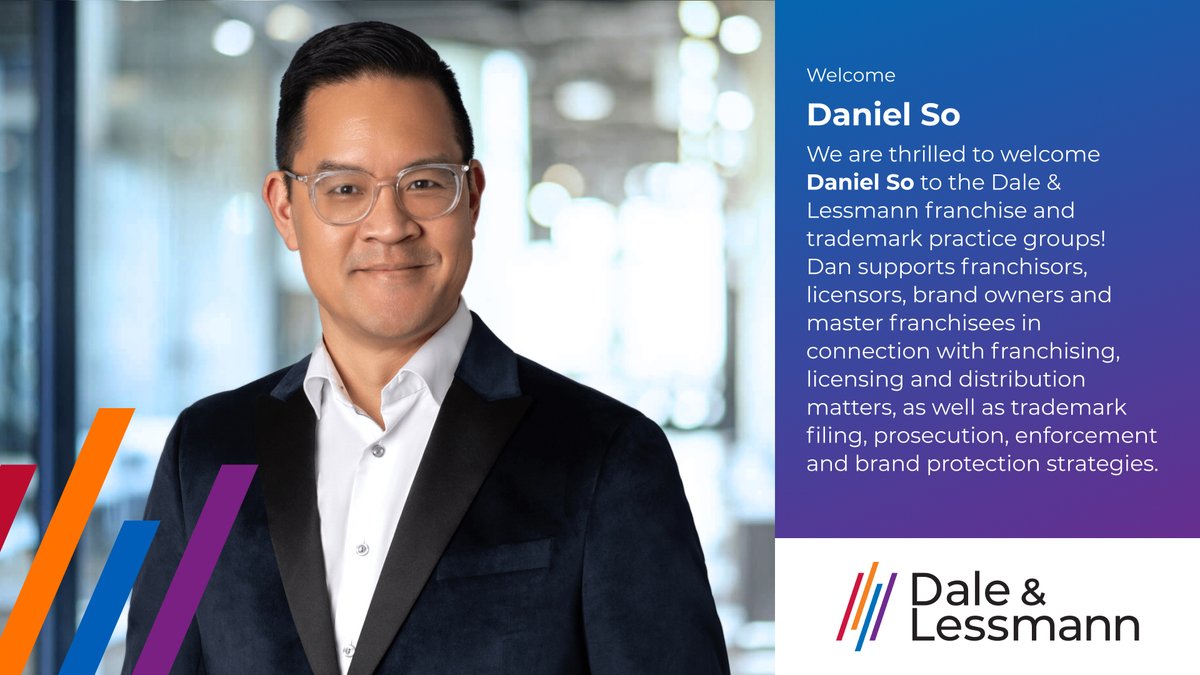 We are thrilled to welcome Daniel So to the Dale &amp; Lessmann #franchise and #trademark practice groups!  
Daniel can be reached at 647-368-7322 or dso@dalelessmann.com
dalelessmann.com/en/daniel-so/