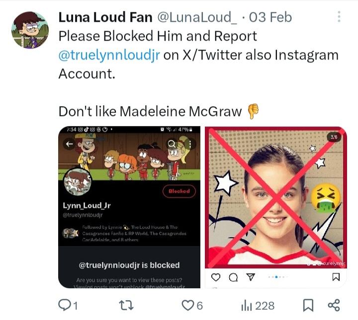 User LoriLoud_(LynnLoudJr_, Luan_Loud_, LunaLoud_) facts also are same person, from their blah term can feel, they're cyberbullying and doxxing, threaten, just because they're toxic #TheLoudHouse #AnnakaFourneret stans, not respect other opinion, unfair, can't forgive 😡🤬💢👎