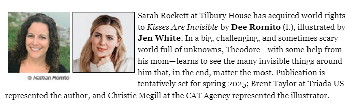 Congratulations to <a href="/writeforapples/">Dee Romito</a> on the sale of KISSES ARE INVISIBLE! #TeamTriada