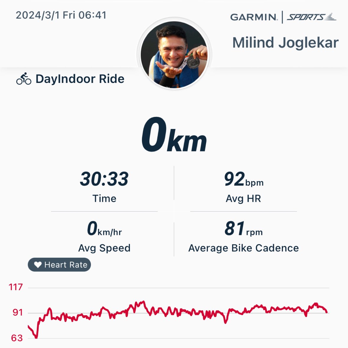30-minute indoor ride 
#garmin #beatyesterday #cycling #crosstraining