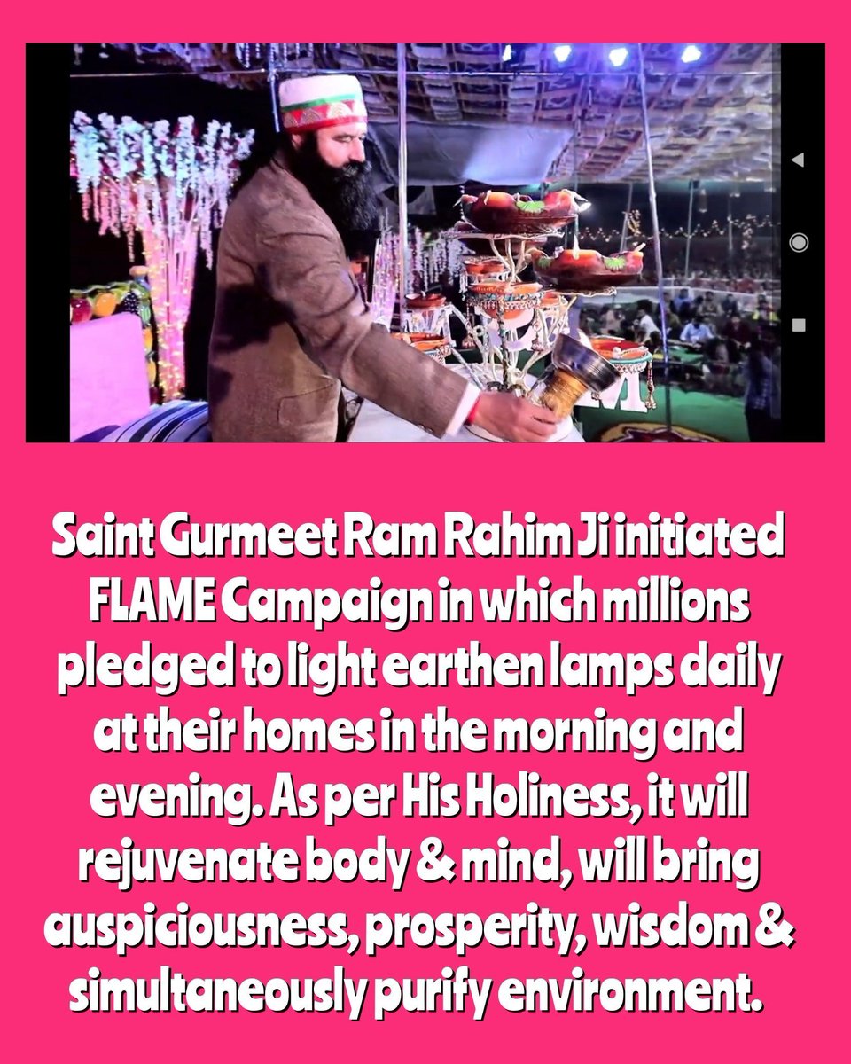Simran62060203's tweet photo. Lighting up an earthen lamp kills the harmful bacteria&amp; virus and purifies the environment. 
#FLAME Campaign is a wonderful initiative by Saint MSG Insan in which he is urging the masses to light up 1-17 lamps of Oil or ghee both morning and evening. https://t.co/CakBZAxygu