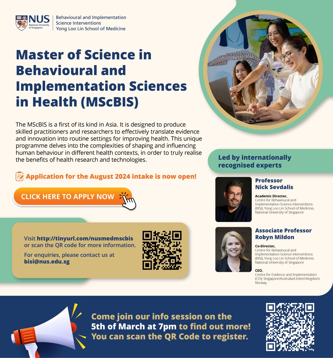 Keen to find out more about our new Master of Science in Behavioural and Implementation Sciences in Health (MScBIS) programme?