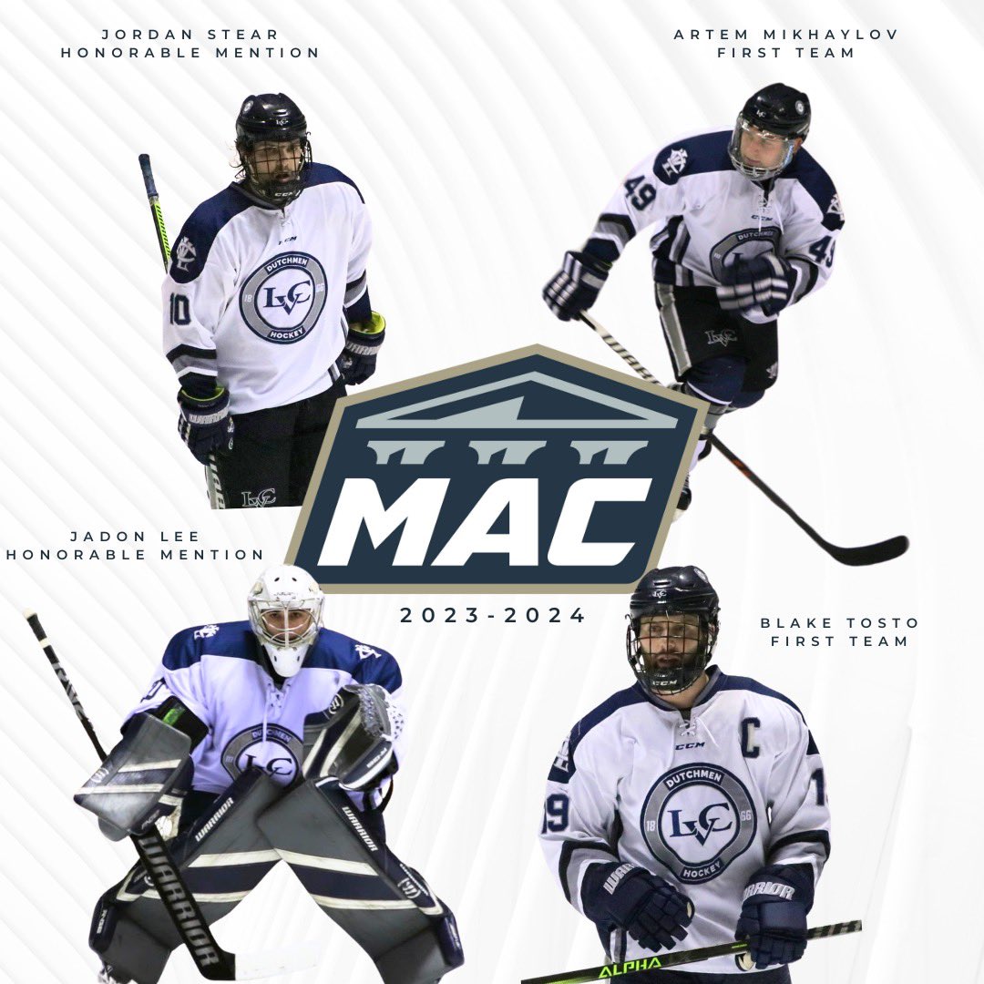 Congratulations to Blake Tosto, Artem Mikhaylov, Jordan Stear, and Jadon Lee being named to the 2023-24 All-MAC Men’s Ice Hockey Team for their respective awards!
