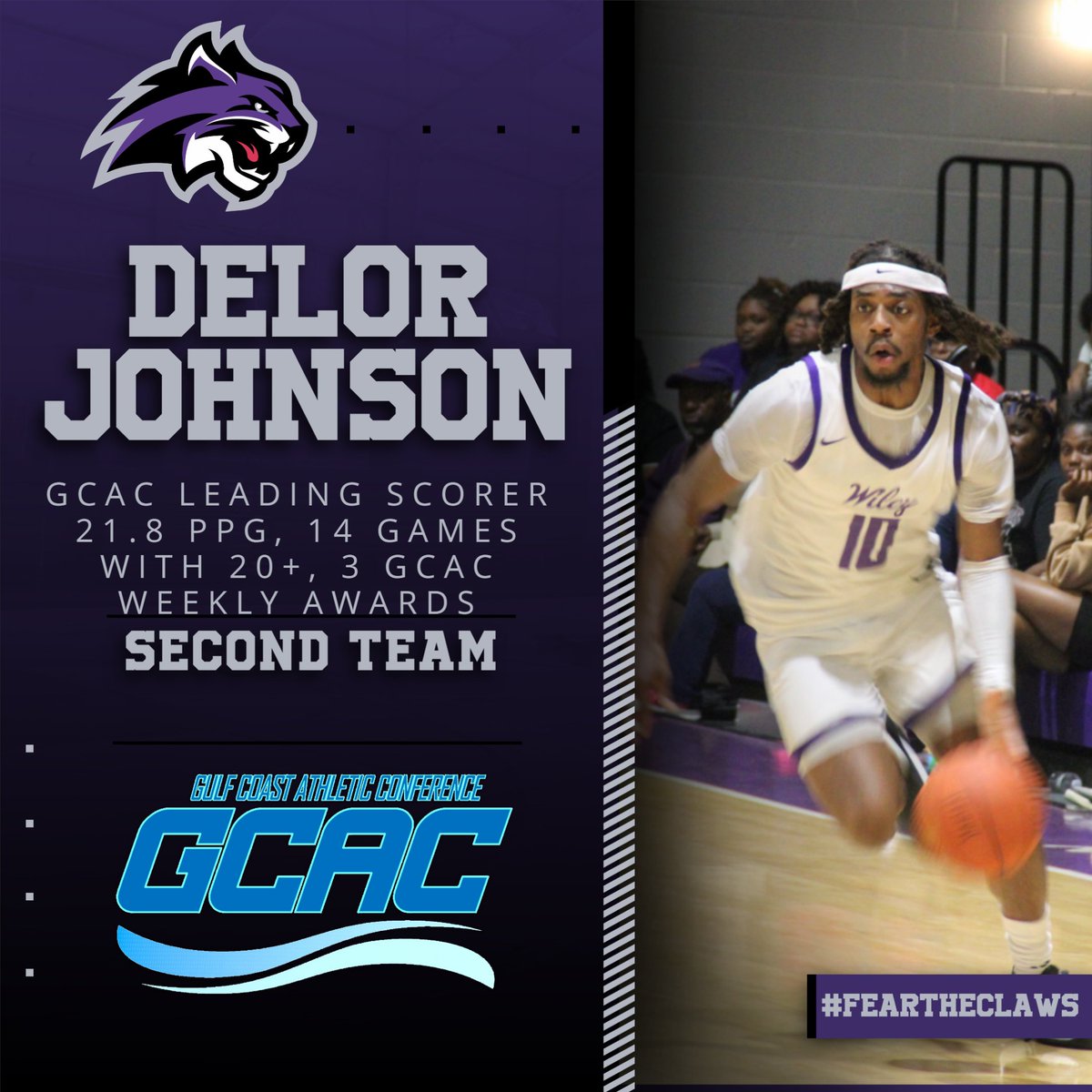 Congratulations to Delor Johnson on earning All-@GCACSports Second Team. #FeartheClaws #LevelUp