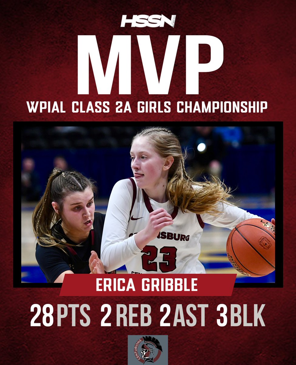 TribLiveHSSN's tweet photo. Our Class 2A Girls Championship game MVP is Erica Gribble (@erica_gribble) of @GCC_GBB!

An elite effort from the sophomore as the @GCC_Centurions capture a title for the first time since 2007

#HSSN https://t.co/YxM6DQR4oU