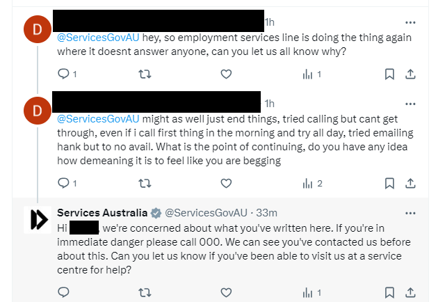 JeremyPoxon's tweet photo. Centrelink is blocking people's calls, and then referring them to 000 when they exhibit extreme mental distress

idk what to say anymore: @billshortenmp could fix this here and now https://t.co/xy1RmLyAKm https://t.co/eObRsXn1Gi