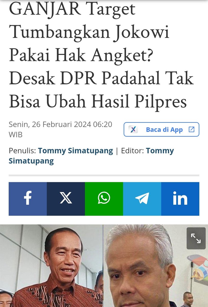 Ganjar agaknya tetap tidak terima kalah dari Prabowo. Dia juga agaknya sangat percaya Jokowi adalah tokoh utama kecurangan itu. Nggak bisa ya, ikhlas dan berlapang dada saja?