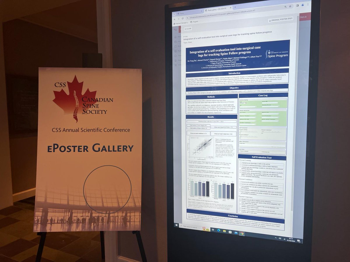 it's great to see our e-poster on @UofTSpine Case Log at the CSS meeting 2024.