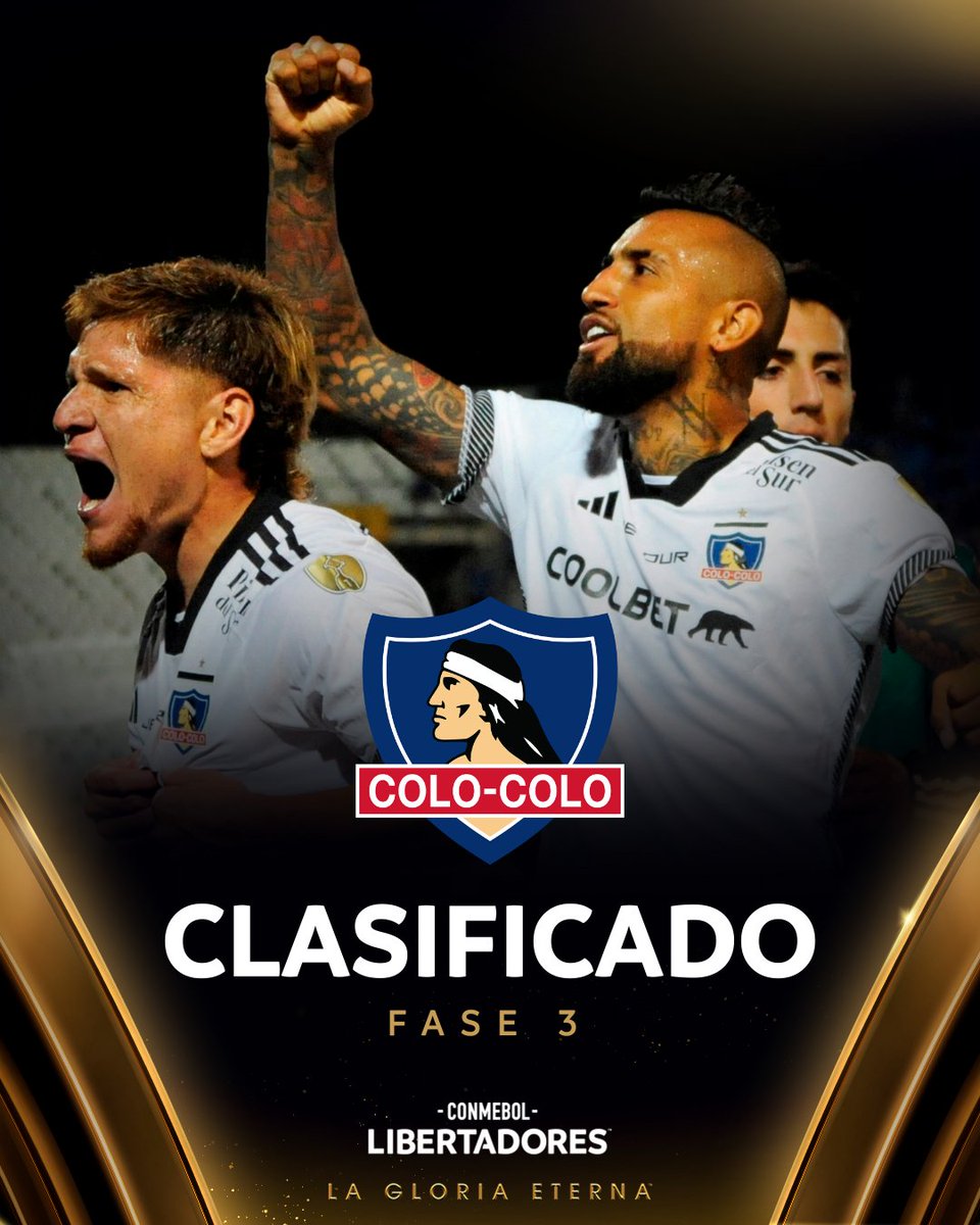 Libertadores's tweet photo. 🔜🏆 ¡Un campeón a Fase 3!

🇨🇱⚽️ @ColoColo avanzó de ronda en la CONMEBOL #Libertadores.

#GloriaEterna https://t.co/shSTQdAAYm