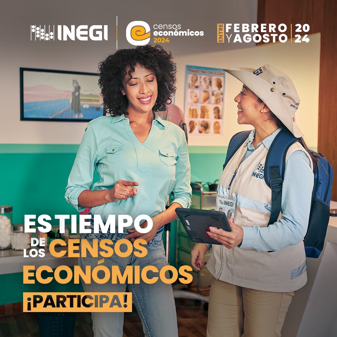 ¡Es tiempo de participar en los #CensosEconómicos2024! 🗓️ Abre la puerta a las personas entrevistadoras del #INEGI y deja que tu negocio nos cuente cómo hace crecer a #México. 🖥️ Conoce más en censoseconomicos2024.mx