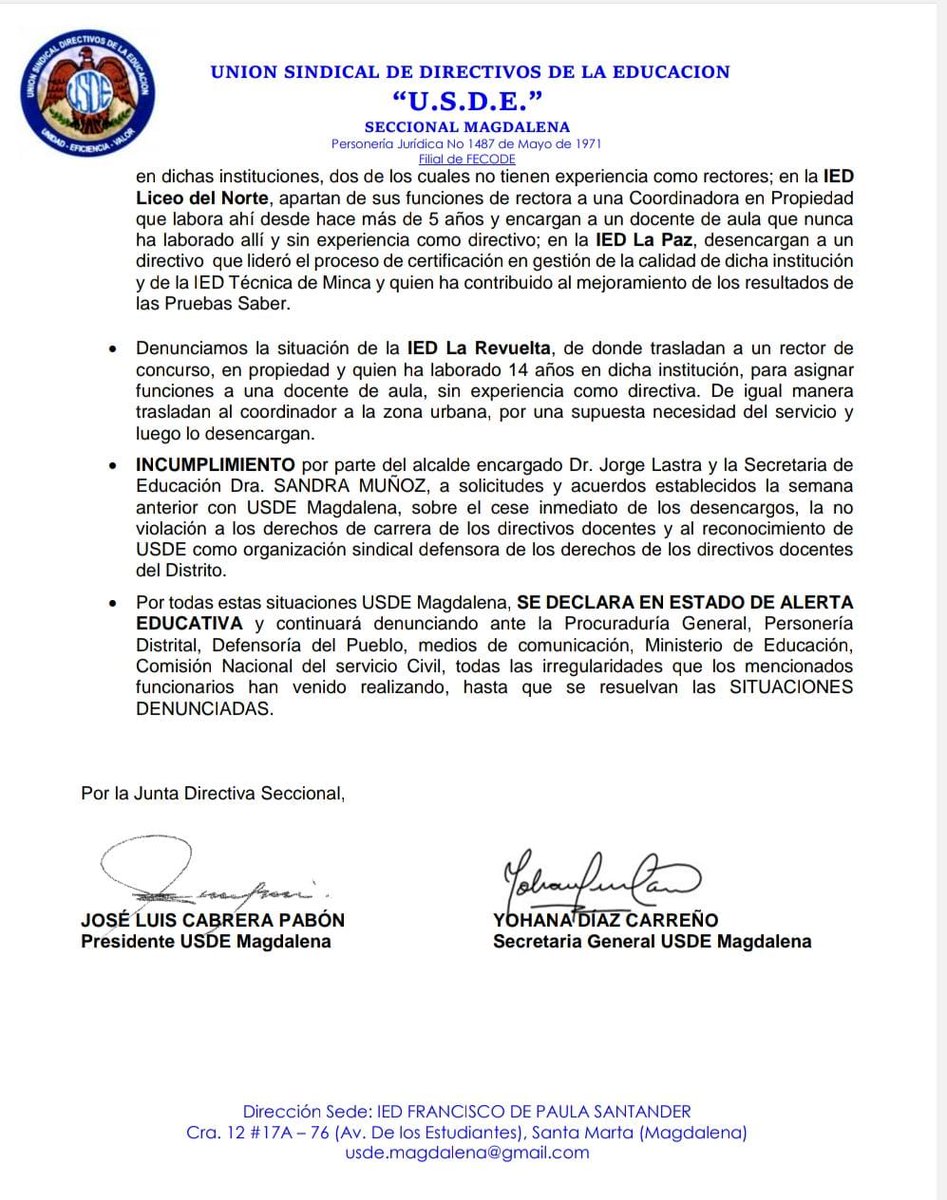 usdemagdalena's tweet photo. Comunicado a la opinión pública @fecode @CNSCColombia https://t.co/4h9IINwV9x
