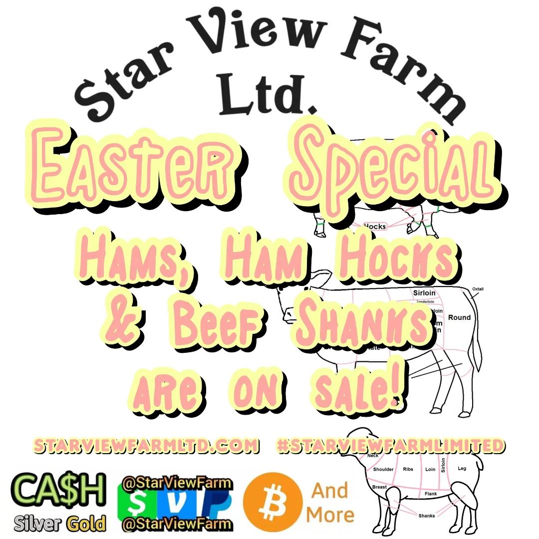StarViewCrypto's tweet image. #Hams #HamHocks #HamSteaks and #BeefShank are #OnSale for #Easter this year.
We are very limited on #HamHock but we have a lot of #Ham,#HamSteak and #BeefShanks available off the #farm